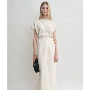 Toteme Slouch Waist Crinkled Dress Cream